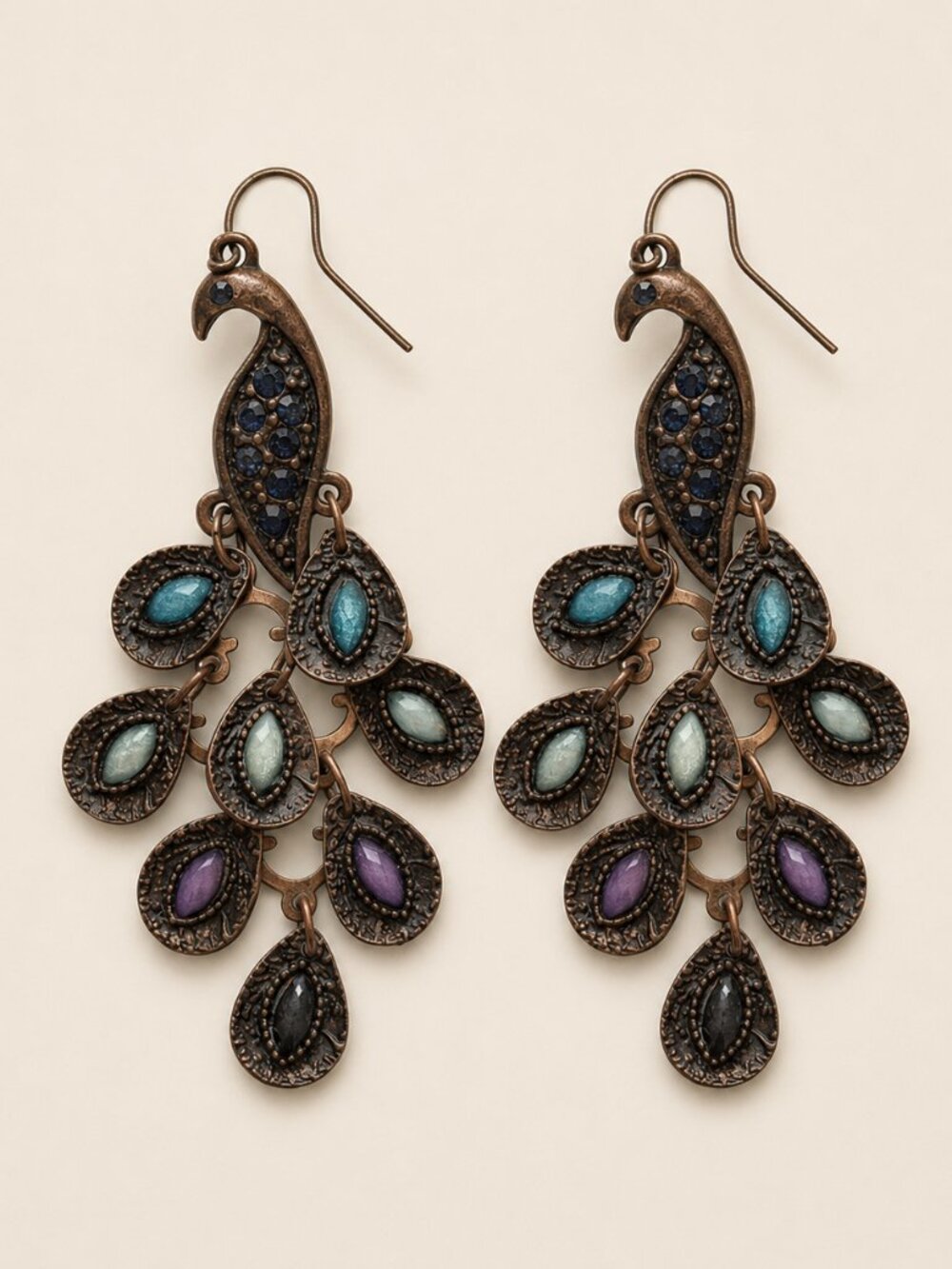 Boho Peacock Multicolor Chandelier Dangle Earrings